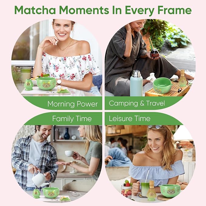 Matcha Whisk Set, 8Pcs Matcha Set for Ceremony, Matcha Whisk and Ceramic Bowl with Matcha Scoop & Sifter and All Accessories for Breakfast, Afternoon Tea, Ideal Gift Christmas, Anniversary