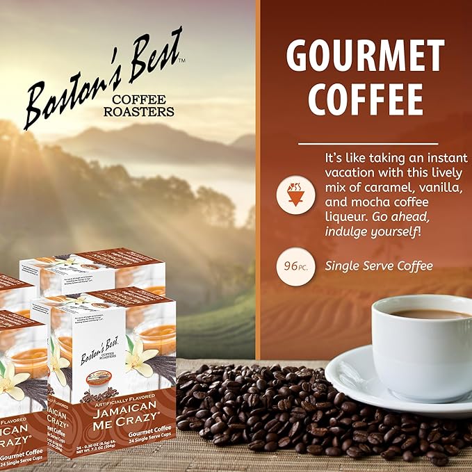Boston’s Best - Jamaican Me Crazy Flavored Delicious Gourmet Coffee, Compatible with Keurig Coffee Maker, 24 Count (Pack of 4)