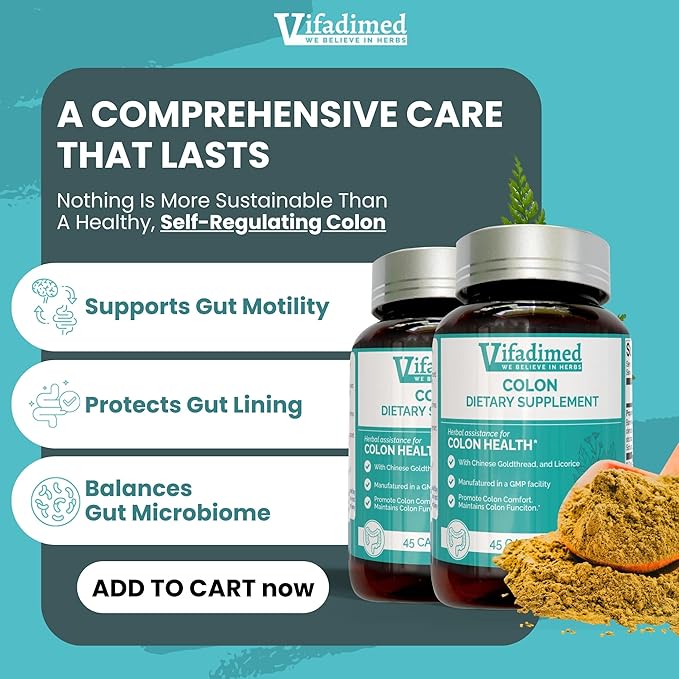 Colon for Diarrhea, IBS-D,Colitis, Soothes Irritation,Enhances Colon's Function. Intestine Lining,Gut Microbiome,Colon Motility. IBS Relief.-45 Capsules