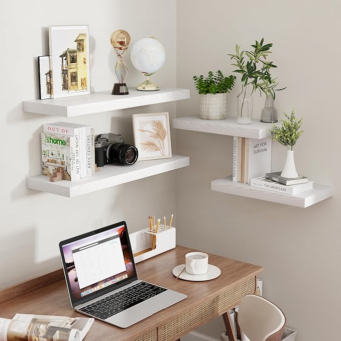 Fun Memories 32 Inch Floating Shelves, Wall-Mounted Bathroom Shelves Set of 2, 9.3 Inch Deep Floating Shelf Bookshelf for Living Room, Bedroom, Heavy-Duty Deep Storage Shelf for Wall, White Color