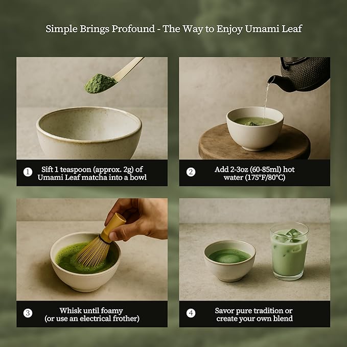 Umami Leaf Organic Japanese Ceremonial Grade Matcha - 100% Pure Green Tea Powder, USDA Certified, First Harvest, Authentic Origin From Uji, Kyoto (40g / 1.4oz Tin)