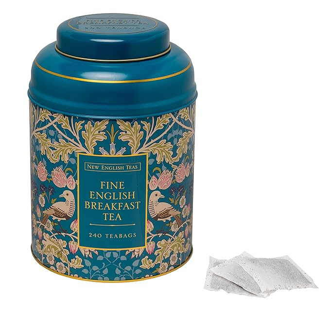 New English Teas Song Thrush & Berries Teal Tea Caddy with 240 Breakfast Teabags