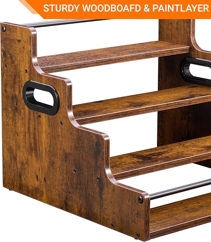 2 Pack 4-Tier Liquor Bottle Display Shelf, 16-Inch Wooden Bar Shelves for Liquor Bottles, Countertop Whiskey Shelf and Bourbon Shelf Organizer for Home Bar, Kitchen (Rustic Brown)