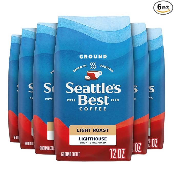 Seattle’s Best Coffee, Light Roast Ground Coffee, Lighthouse, 100% Arabica, 6 Bags (12 oz Each)