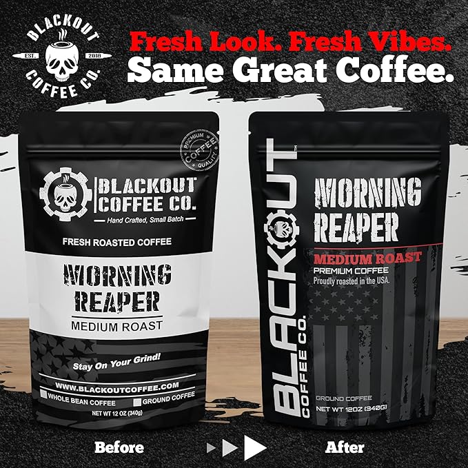 Blackout Coffee Morning Reaper Ground Coffee – Medium Roast, Bold & Strong Flavor – Freshly Roasted 12oz Bag.