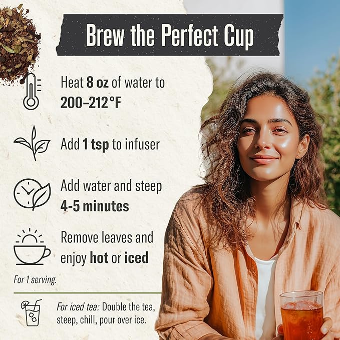 Numi Organic Rooibos Chai Tea Loose Leaf, Caffeine-Free Chai Tea with Spices, 16 oz Bulk Pouch, Herbal Tea, Smooth Bold Flavor Brews 200 Cups