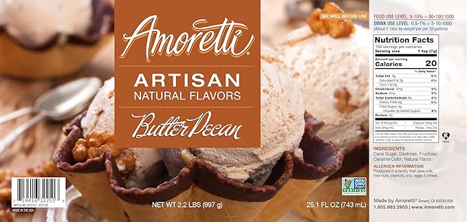 Amoretti - Natural Butter Pecan Artisan Flavor Paste, 2.2 lbs, Perfect For Ice Cream, Beverages, Cakes, and more, Preservative Free, Vegan, Gluten Free, No Artificial Sweeteners, Highly Concentrated