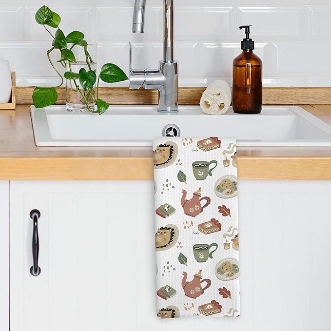 English Cottage Decor Kitchen Dish Towels, Cottagecore Gifts for Women, Hedgehog English Country Tea Time Cottagecore Hand Towels Kitchen Tea Towel Decorations, 16x24inch