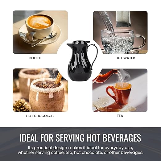 OCS Parts Easy Pour Thermal Coffee Carafe | 10-Inch Insulated Hot and Cold Beverage Pitcher Server for Coffee, Tea, Hot Chocolate and Water with Colored Tags for Easy Idenfication | 42-Ounce | Black