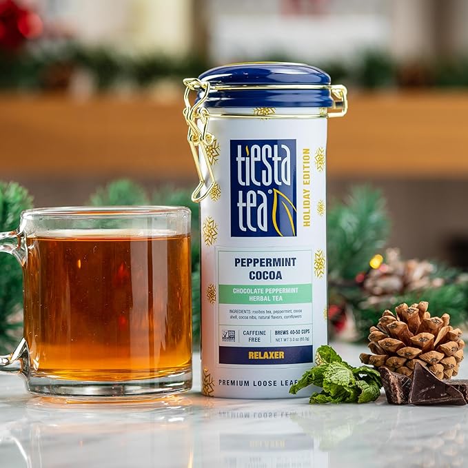 Tiesta Tea - Holiday Loose Leaf Tea Gift Set, High to Non-Caffeinated Holiday Blends, 3 Tins of Hot & Iced Brews Variety Pack, Fireside Spice, Peppermint Cocoa & Cocoa Mocha