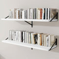 Deep Wall Shelves 48"W x 12"D Engineered Wood Floating Shelves for Wall, Sturdy Metal Bracket Bookshelves Home Decor Storage for Living Room Bedroom Bathroom Kitchen, Set of 2, White Finish
