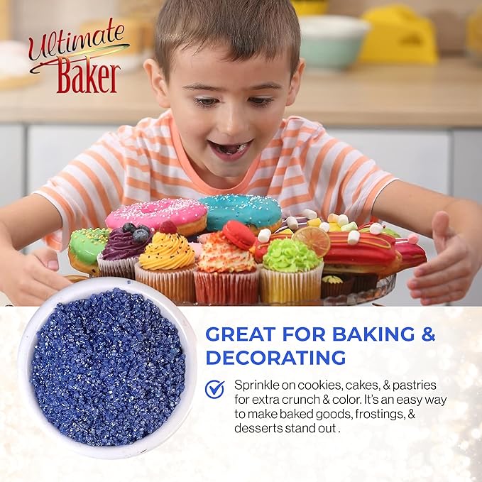 Ultimate Baker - Sanding Sugar, Royal Blue - Vibrant, Naturally Colored Baking & Decorating Sugar, Perfect for Sprinkling on Cakes, Desserts & Ice Cream, Medium Crystal - 16oz
