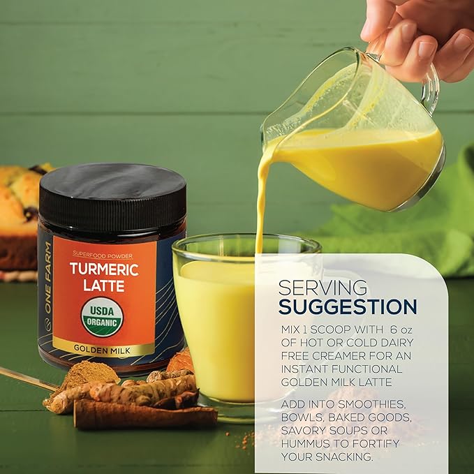 Organic Ceylon Cinnamon & Turmeric Latte Powder – USDA Organic, Fair-Trade, Non-GMO, with Ashwagandha, Lion’s Mane, Ginger – Perfect for Cooking, Golden Milk, Smoothies & Tea