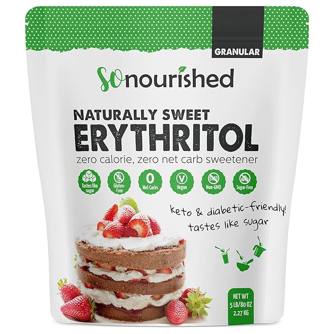 So Nourished Erythritol Sweetener Granular - Keto Sugar Substitute - 0 Calorie, 0 Net Carb, Non-GMO (5 lbs / 80 oz)