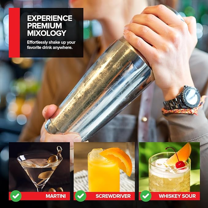 (2 Pack) Boston Cocktail Shaker, Drink Mixing Set (18oz & 28oz) Weighted Stainless Steel Shaker Tins, Cocktail & Martini Mixed Drink Shakers, Essential & Professional Bar Tools For Bartending