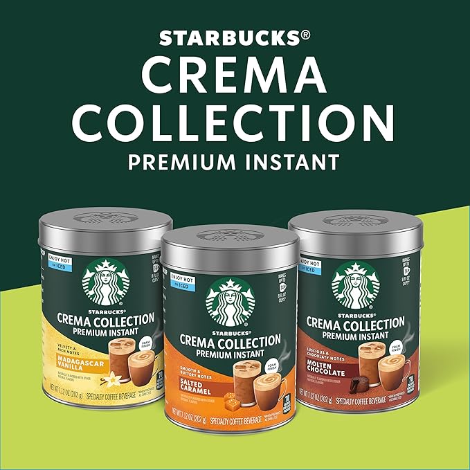 Starbucks Crema Collection Premium Instant Salted Caramel Flavored Instant Coffee, 100% Arabica Beans, 3 Tins (7.12 Oz Each)