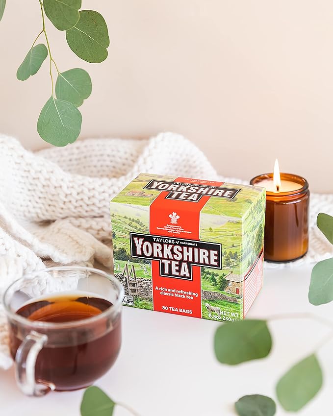 Yorkshire Tea, Red, Black Tea, Pillow Tea Bags, 80 Count (Pack of 5), Refreshing, Satisfying, and Strong, Classic British Breakfast Blend, Caffeinated, Enjoy Hot or Iced, 80 Teabags