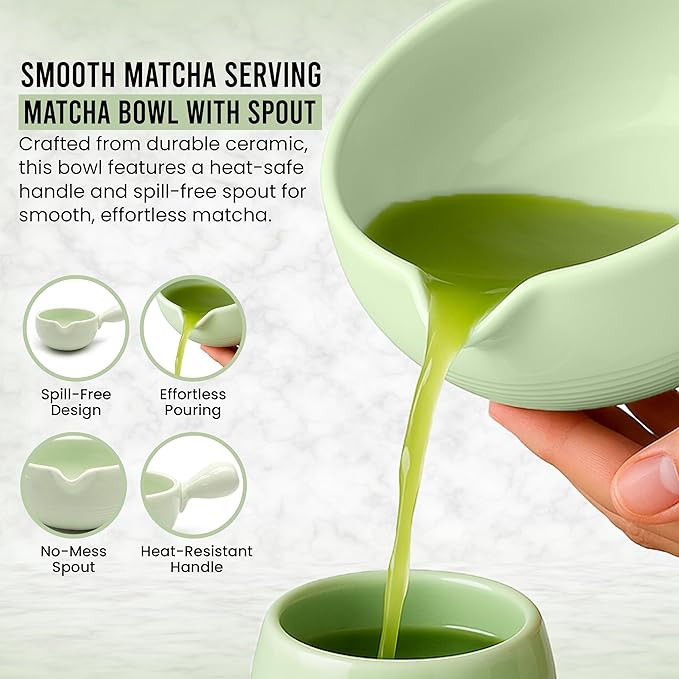 HAPPY PATH & CO Matcha Whisk Set – 6 Pcs Matcha Tea Set Includes Bamboo Whisk(Chasen) & Holder,Bowl with Spout,Sifter,Scoop & Stand | Matcha Making Kit - Perfect for Matcha Lovers(Mint Berry)
