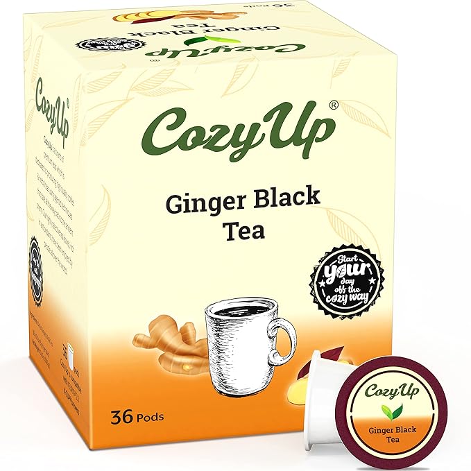 Cozy Up 36-Count Ginger Black Tea with Stevia Pods Compatible with Keurig K-Cup Brewers