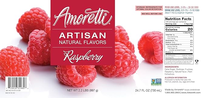Amoretti - Natural Raspberry Artisan Flavor Paste, 2.2 lbs, Perfect For Ice Cream, Beverages, Cakes, and more, Preservative Free, Vegan, Gluten Free, No Artificial Sweeteners, Highly Concentrated