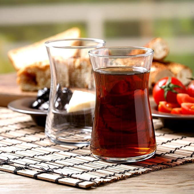 Volarium Turkish Tea Glass Cups: Traditional Tea Set of 6 with Modern Design, Tea Mugs and Coffee Mugs Clear Glasses, 5 ¾ OZ
