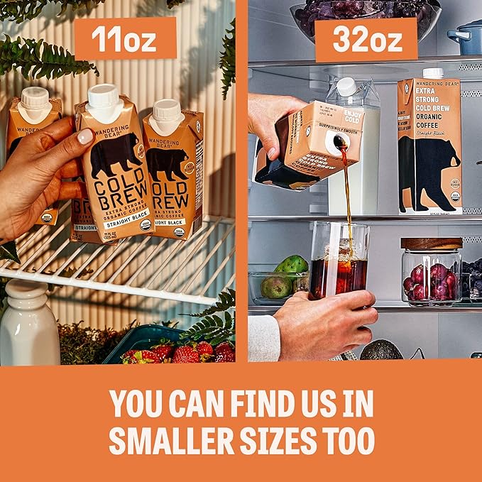 Wandering Bear Organic Hazelnut Cold Brew Coffee On Tap, Iced Coffee Drink -Extra Strong, Smooth, No Sugar Added, Shelf-Stable, Ready to Drink,Gluten Free & Vegan Decaf -16 Servings of 6fl.oz -96fl.oz