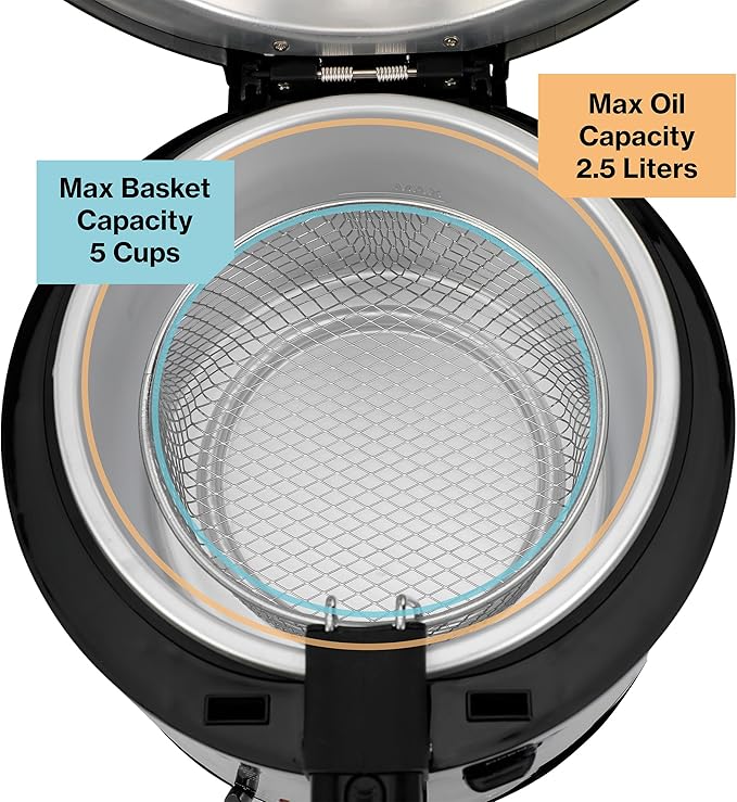 2.5 L / 2.6 Qt Black Cool-Touch Electric Deep Fryer 1200 W - Drip-Hook Basket - Adjustable Temperature - Lid w. Viewing Window - Odor Filter by TheDisplayGuys