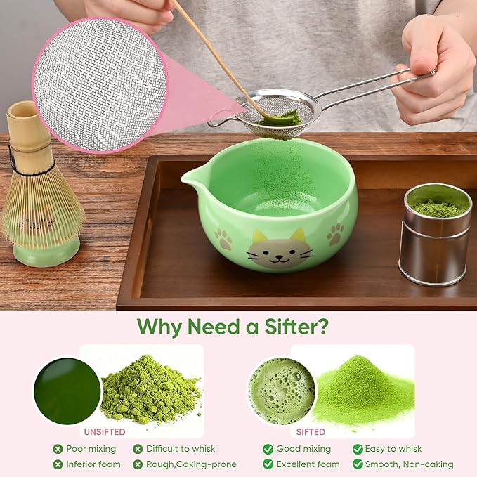 Matcha Whisk Set, 5Pcs Ceramic Matcha Set Includes Matcha Bowl, Matcha Whisk and Holder, Bamboo Scoop and Sifter, Ideal Matcha Bowl Set for Authentic Matcha Tea Experience