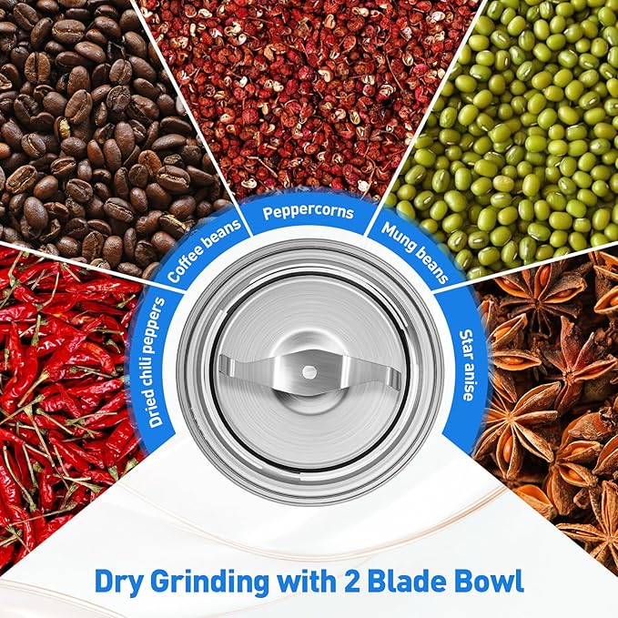 Coffee Grinder Electric Spice Herb Seeds Grinder with Two Glass Bowl, Dry and Wet Grinder