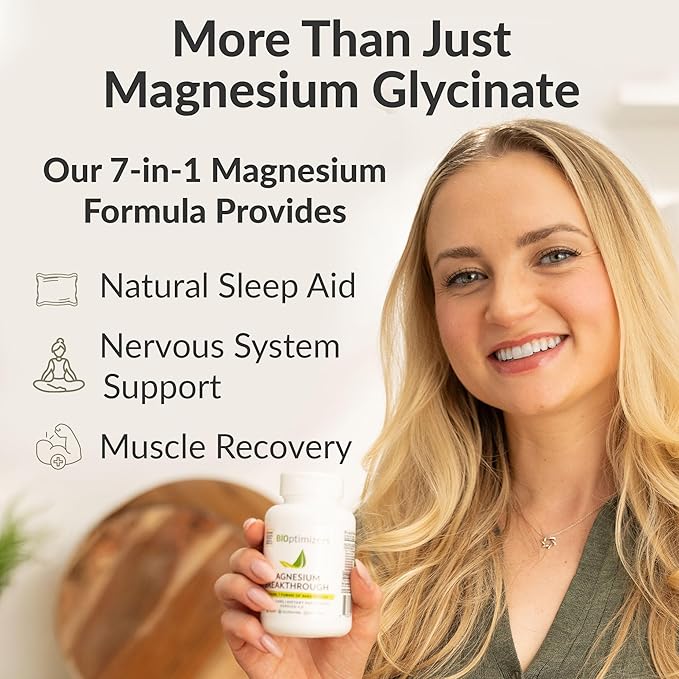 BIOptimizers Magnesium Breakthrough Supplement with 500mg - 7 Forms of Magnesium: Glycinate, Malate, Citrate, and More - Natural Support for Sleep and Cognitive Function -60 Capsules- Calming Vitamins