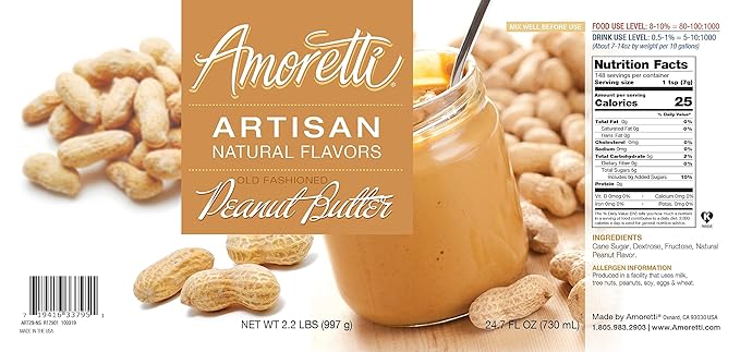 Amoretti - Natural Old Fashioned Peanut Butter Artisan Flavor Paste, 2.2 lbs, Perfect For Ice Cream, Beverages, Cakes, and more, Preservative Free, Vegan, Gluten Free, No Artificial Sweeteners