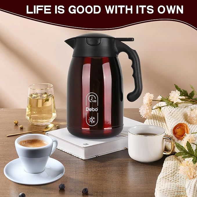 Thermal Coffee Carafe-56oz vacuum Coffee Carafe For Keeping Hot Liquids,Coffee Carafe,Thermal Stainless Steel, Coffee Carafes Press On Lid, Coffee Dispenser Bpa Free .(1.6l) Red
