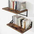 Deep Wall Shelves 16"W x 12"D Engineered Wood Floating Shelves for Wall, Sturdy Metal Bracket Bookshelves Home Decor Storage for Living Room Bedroom Bathroom Kitchen, Set of 2, Rustic Brown Finish