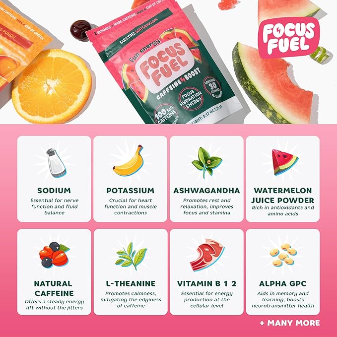 FocusFuel Energy Chews – Strawberry Lemonade Flavor (15 Servings) – 100mg Caffeine + Alpha GPC + L-Theanine + B12, Magnesium – Boost Focus & Energy – No Crash or Jitters