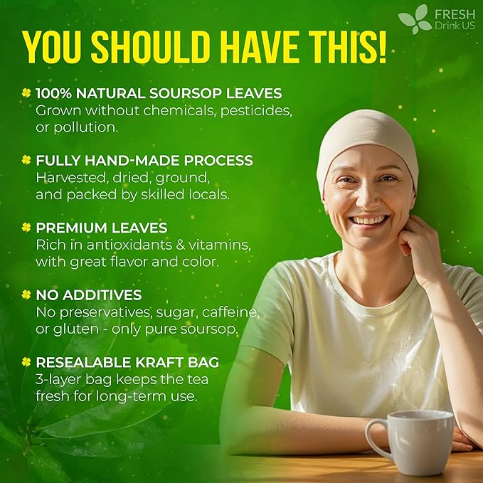 FreshDrinkUS, 75+ Premium Soursop Graviola Dried Leaves Tea, Natural Whole Leaves, Wildcrafted, Hoja De Guanabana, Soursop/Guanabana/Graviola Tea, No Sugar/Gluten/Caffeine/Non GMO, Vegan