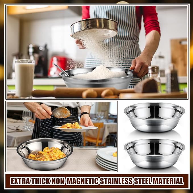 Nuogo 4 Pcs Stainless Steel Mixing Bowls Metal Mixing Bowls Extra Large Basin Salad Basin Deeper Edge Dishwasher Safe Mirror Finish for Home and Commercial, Silver (11 Inch 3.4 Qt)