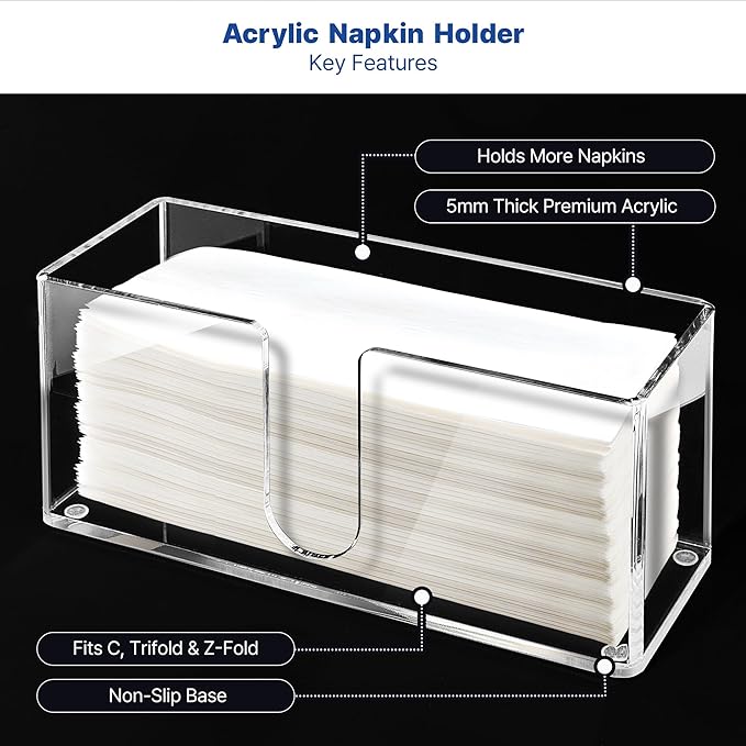 Acrylic Paper Towel Holder for Bathroom or Kitchen – Clear Countertop Dispenser for Trifold, Multifold, C-Fold Napkins, Disposable Hand Towels, Modern Napkin Tray, 10.75 x 4.125 x 5 Inch