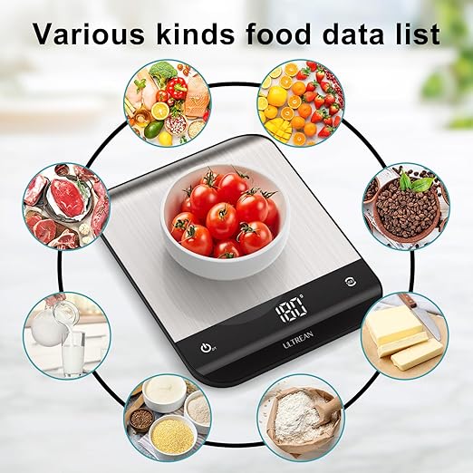 Ultrean Food Scale, Digital Kitchen Scale with LED Display, Weight Grams and Ounces for Baking Cooking, 6 Units with Tare Function, 304 Stainless Steel, 11lb (Batteries Included)
