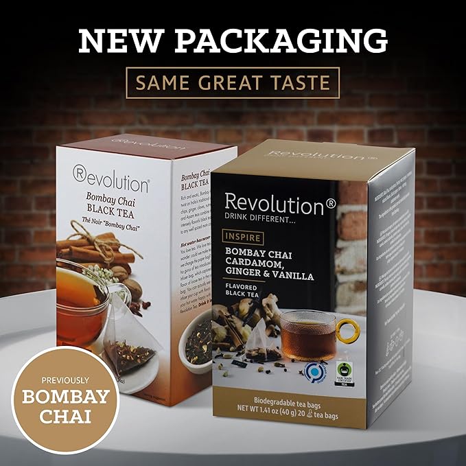 REVOLUTION TEA® Bombay Chai [THE ORIGINAL] – Bombay Chai, Cardamom, Ginger & Vanilla – Premium Full Leaf Tea – Biodegradable Infuser Tea Bags – Flavored Black Tea – 20 Bags