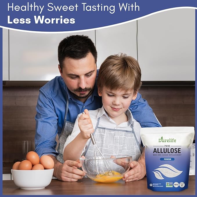 Durelife Allulose sweetener, 5 lb 100% Pure No Erythritol powdered Sugar Substitute, NON-GMO Project Verified, Keto Certified, OU kosher, No Fillers, Zero Calories sugar alternative 5 Lbs