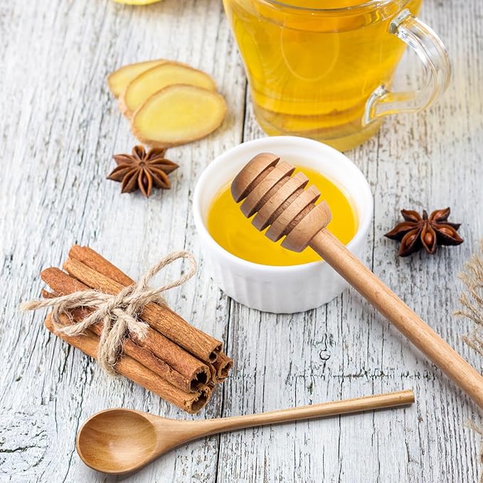 4pcs 6inch Honey Dipper Stick,Long Handle Coffee Stirring Spoons,Wooden Honey Jar Spoons Stirrer,Dessert Iced Tea Cocktail Mixing Spoons for Home Kitchen