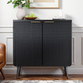 Wood Fluted Sideboard with 2 Doors, Modern Buffet Cabinet with Shelves, Multi-Space Storage Credenza Kitchen for Entryway, Dining & Living Room, Black