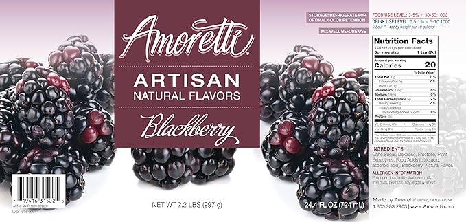 Amoretti - Natural Blackberry Artisan Flavor Paste, 8 oz, Perfect For Ice Cream, Beverages, Cakes, and more, Preservative Free, Vegan, Gluten Free, No Artificial Sweeteners, Highly Concentrated