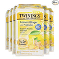 Twinings Superblends Probiotics+ Lemon & Ginger Flavoured Herbal Tea with Turmeric, Naturally Caffeine-Free, 18 Tea Bags (Pack of 6), Enjoy Hot or Iced, 108 Teabags