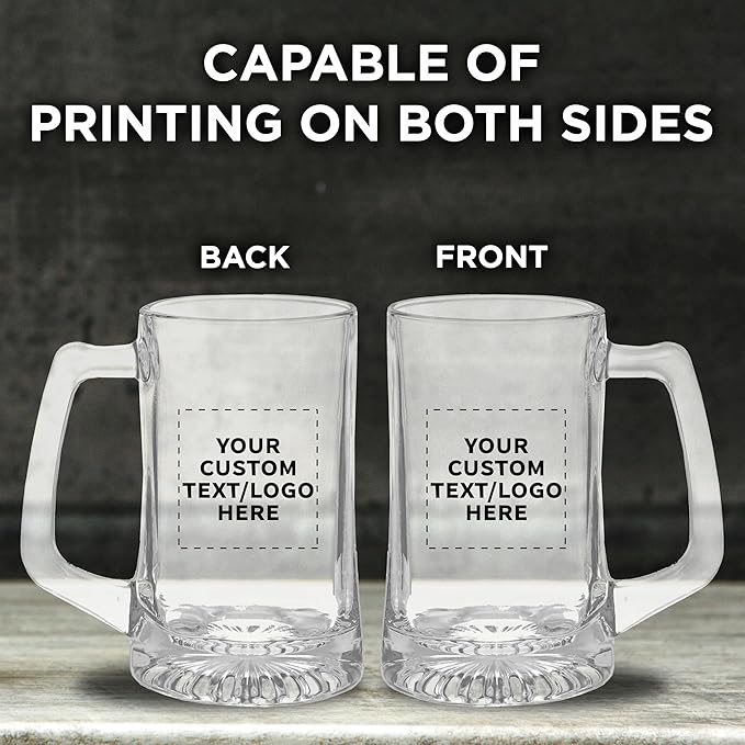 DISCOUNT PROMOS Custom ARC Glass Beer Mugs 14 oz. Set of 6, Personalized Bulk Pack - Great for Octoberfest, Pub, Restaurant - Clear