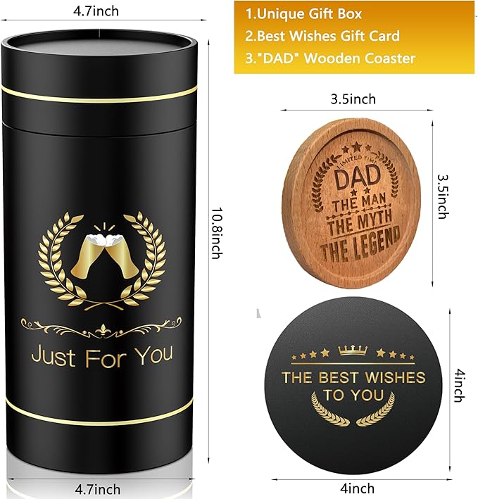Beer Glasses Gifts for Dad, Personalized Beer Glass Ware Set for Birthday, Father's Day, Christmas, New Year, and Thanksgiving Gift, Package with Drinking Glass, Coaster, and Card for Man
