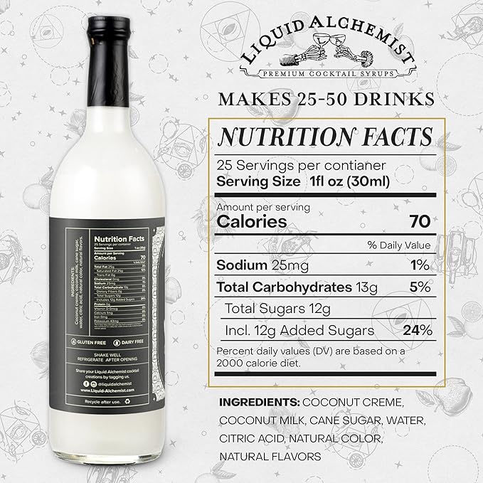 Liquid Alchemist Coconut Syrup for Drinks - Real Ingredients Make our Cream of Coconut Syrup a Perfect Pina Colada Drink Mix - Non-GMO & Vegan (25.4 oz)