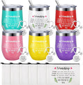 Sliner 6 Pack Friend Gift for Women Christmas Friendship Wine Tumbler Cup 12 oz Friendship Canvas Makeup Bag and Inspirational Keychain Xmas Gifts