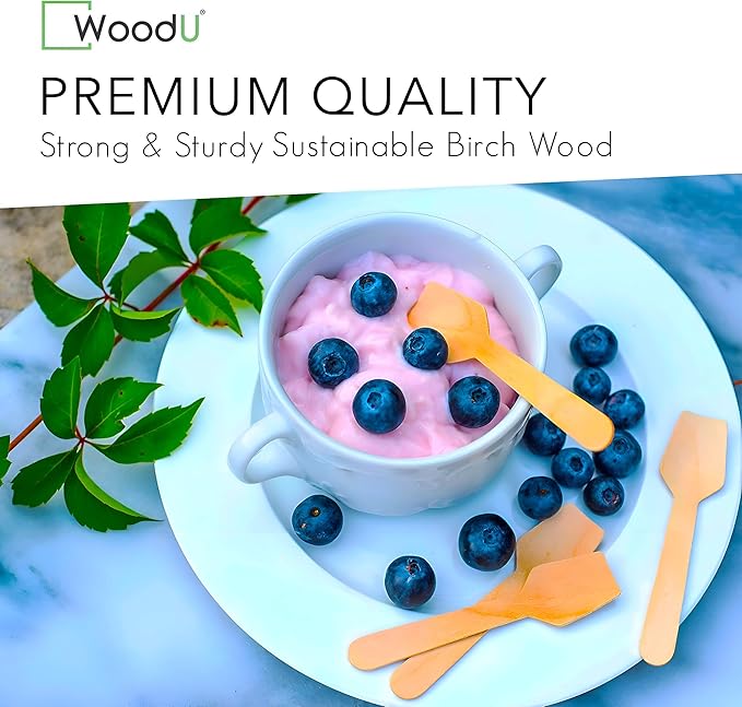 Small wooden spoons, Eco-Friendly ice cream gelato spoons & sample tasting mini wooden spoon for eating Dessert & Yogurt 100% All-Natural - Pack of 100-3.5”