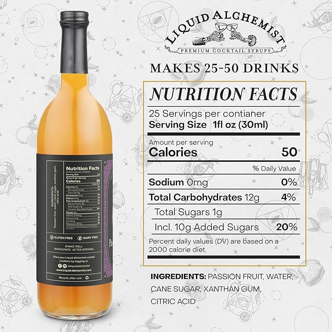 Liquid Alchemist Passion Fruit Syrup for Cocktails - Real Ingredients Make our Passion Fruit Puree for Cocktails the Perfect Margarita Mix - Non-GMO & Vegan (25.4 oz)